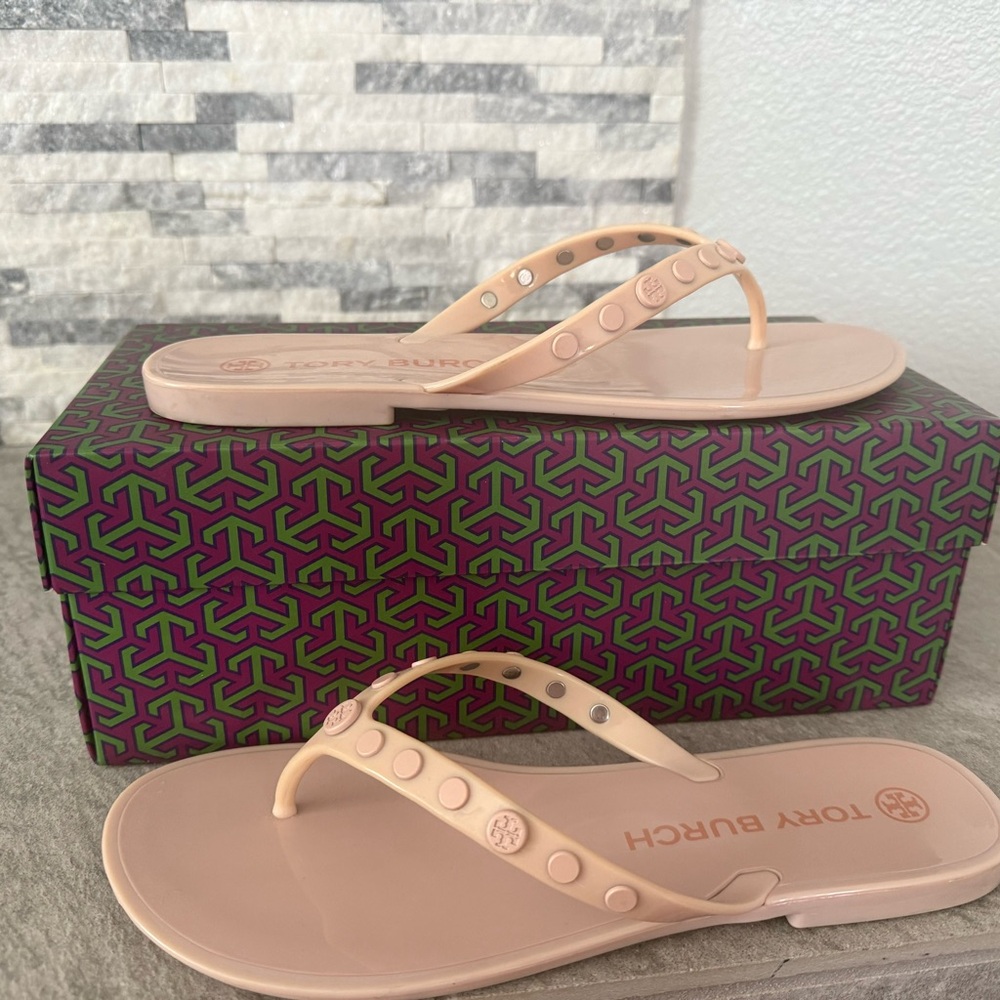 Tory Burch Rose Jelly Sandals with Embellished Straps